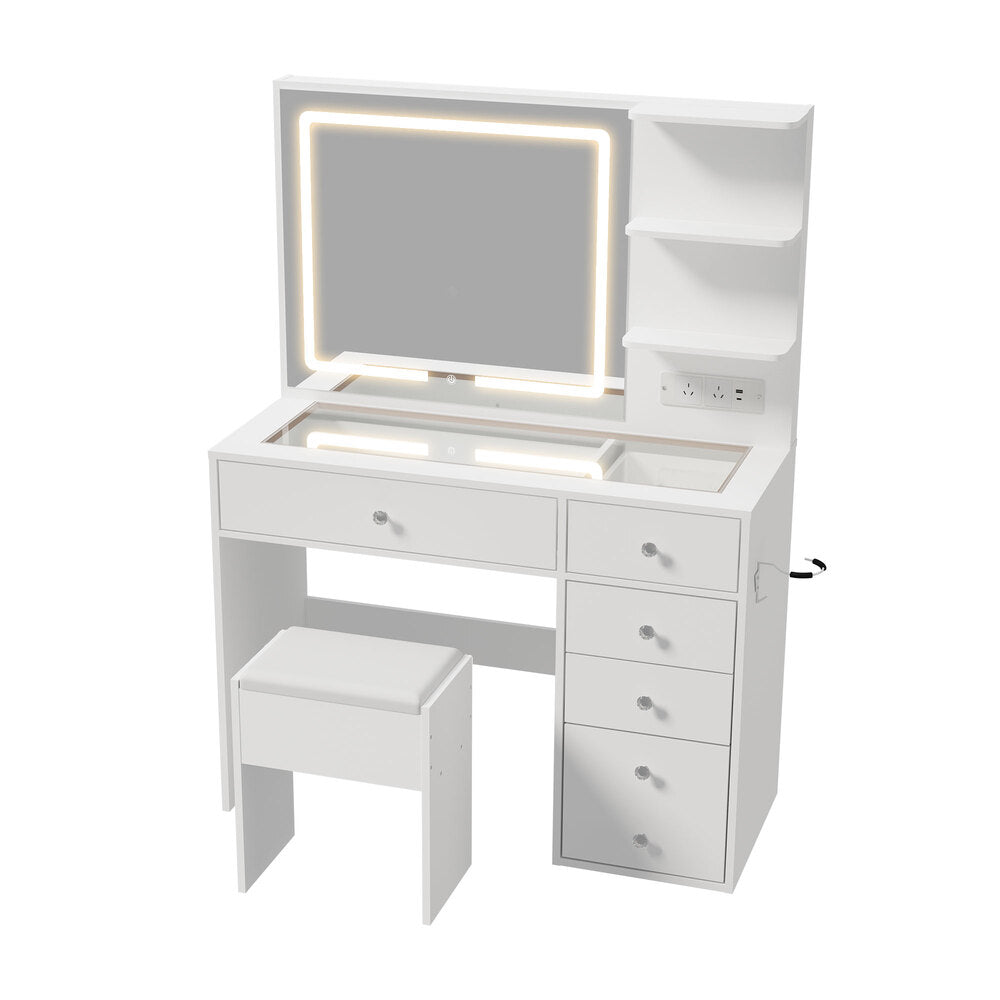 Dressing Table Set White LED Lights 104x43x140.5cm