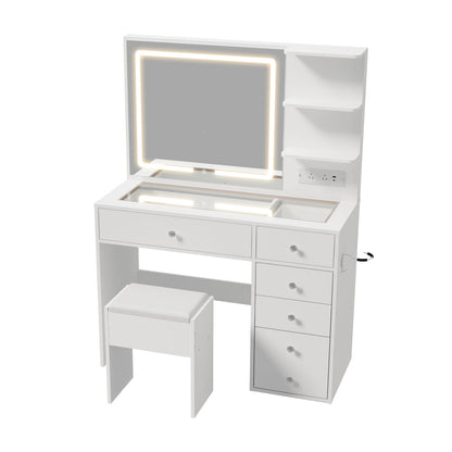 Dressing Table Set White LED Lights 104x43x140.5cm