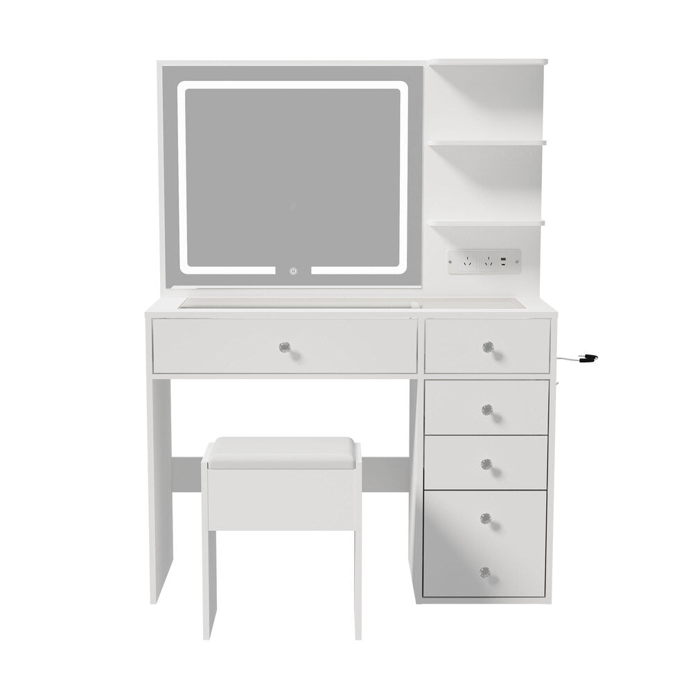 Dressing Table Set White LED Lights 104x43x140.5cm