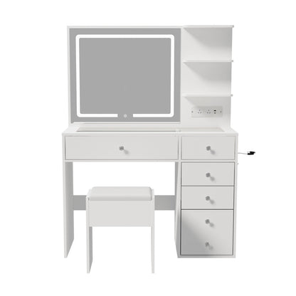 Dressing Table Set White LED Lights 104x43x140.5cm