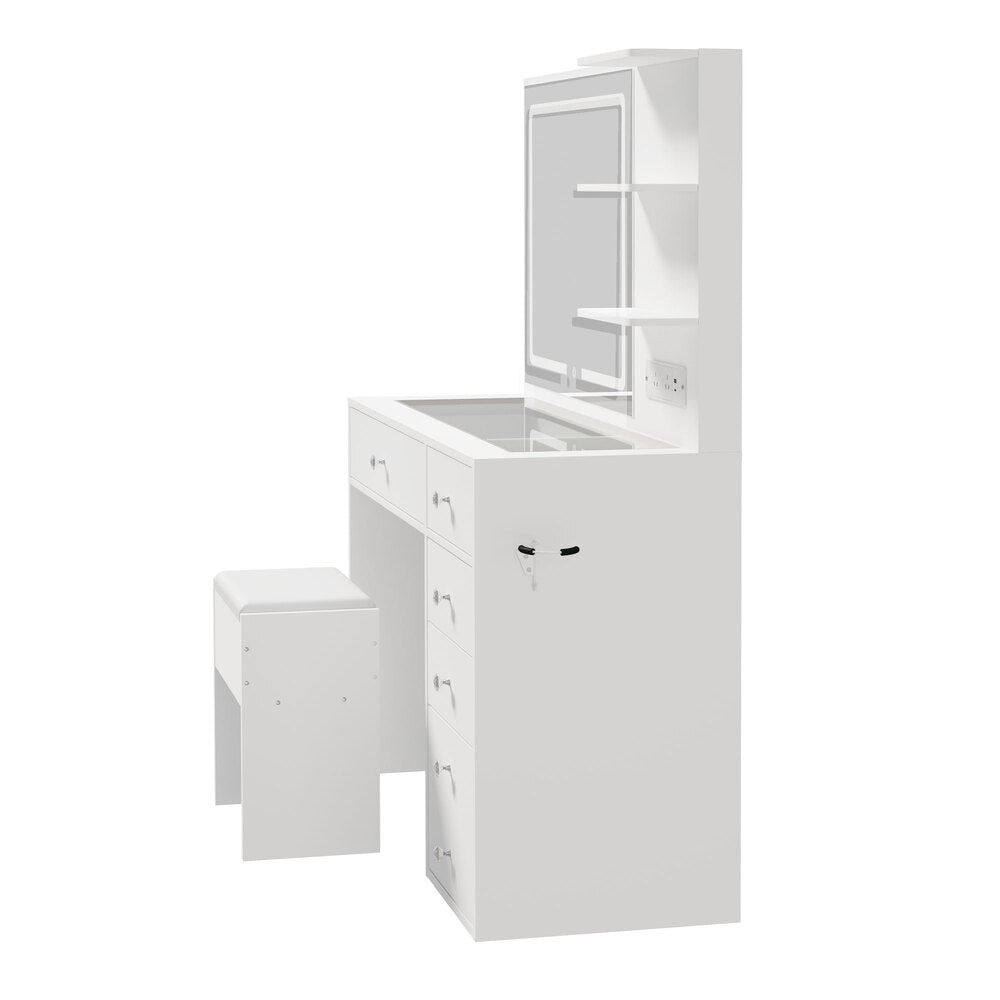 Dressing Table Set White LED Lights 104x43x140.5cm