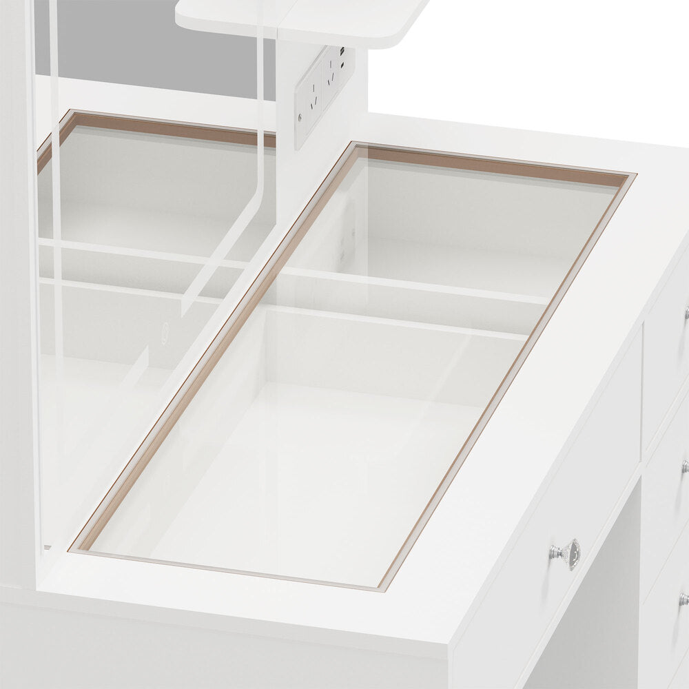 Dressing Table Set White LED Lights 104x43x140.5cm