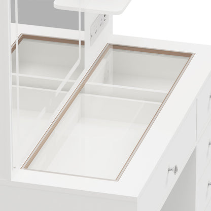 Dressing Table Set White LED Lights 104x43x140.5cm