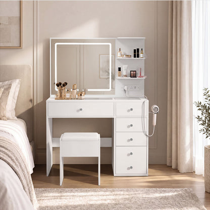 Dressing Table Set White LED Lights 104x43x140.5cm