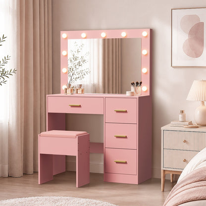 Dressing Table Set Pink Storage 90x36x136.5cm