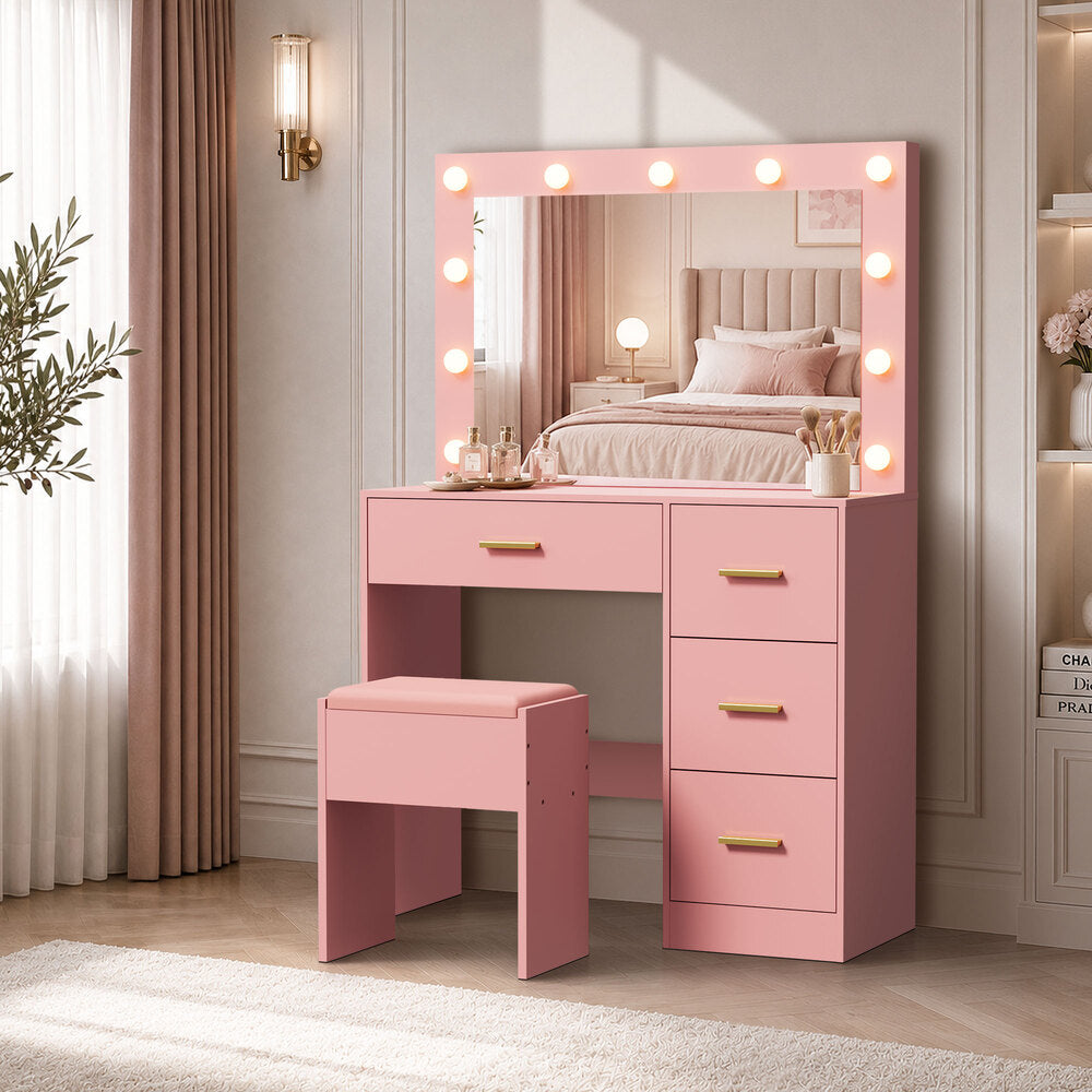 Dressing Table Set Pink Storage 90x36x136.5cm