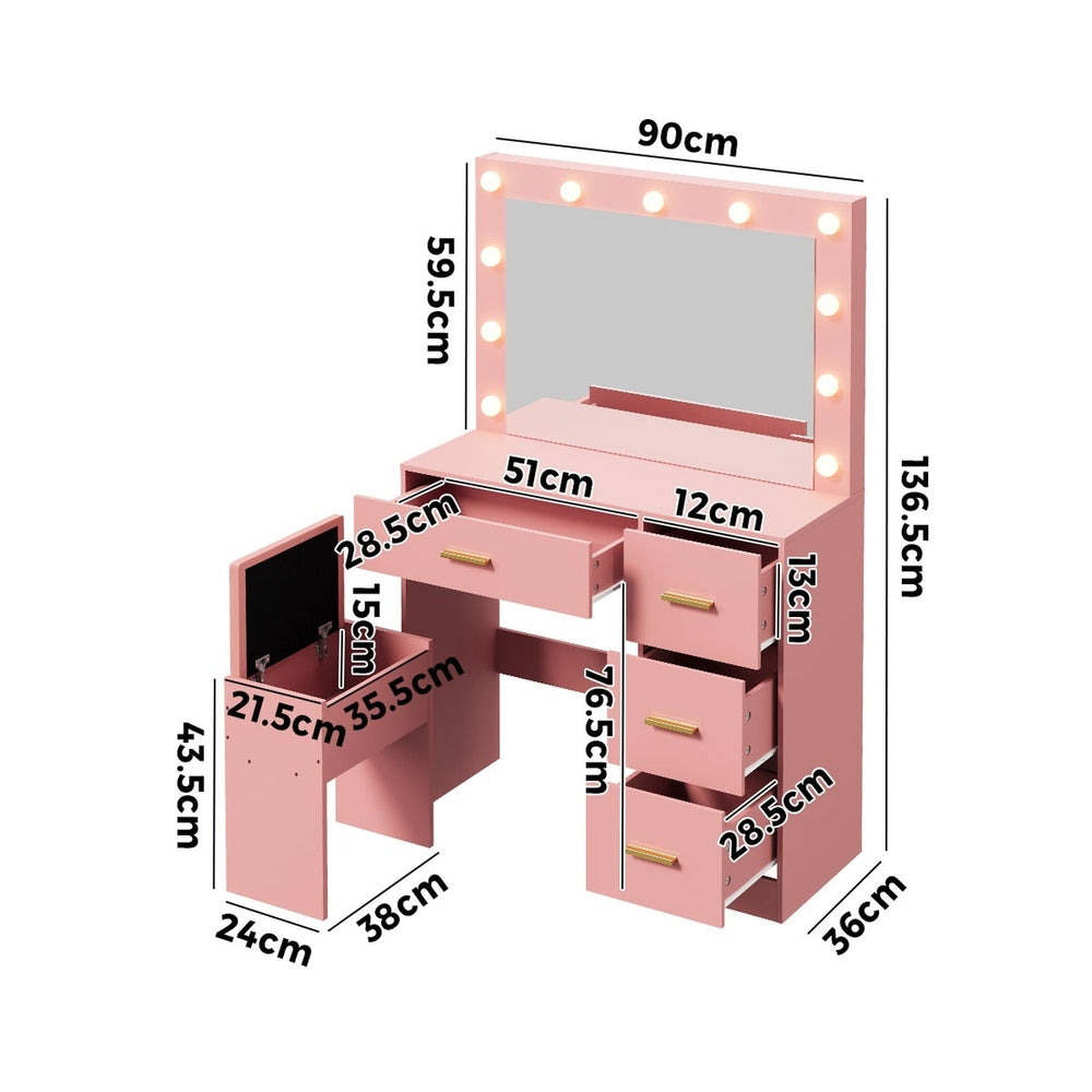 Dressing Table Set Pink Storage 90x36x136.5cm