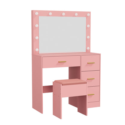 Dressing Table Set Pink Storage 90x36x136.5cm