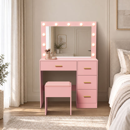 Dressing Table Set Pink Storage 90x36x136.5cm