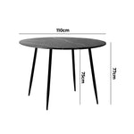 110cm Dining Table With Marble Effect Round Wooden Black