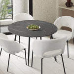 110cm Dining Table With Marble Effect Round Wooden Black