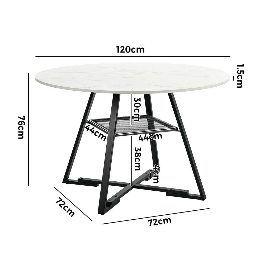 Round Dining Table 120cm Marble Effect Wooden Kitchen Furniture Home Dining