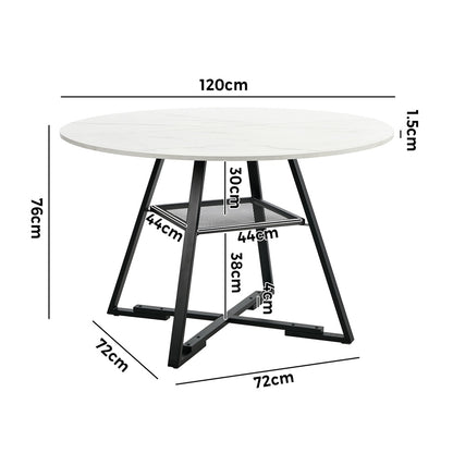 Round Dining Table 120cm Marble Effect Wooden Kitchen Furniture Home Dining