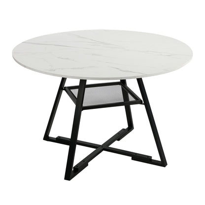 Round Dining Table 120cm Marble Effect Wooden Kitchen Furniture Home Dining