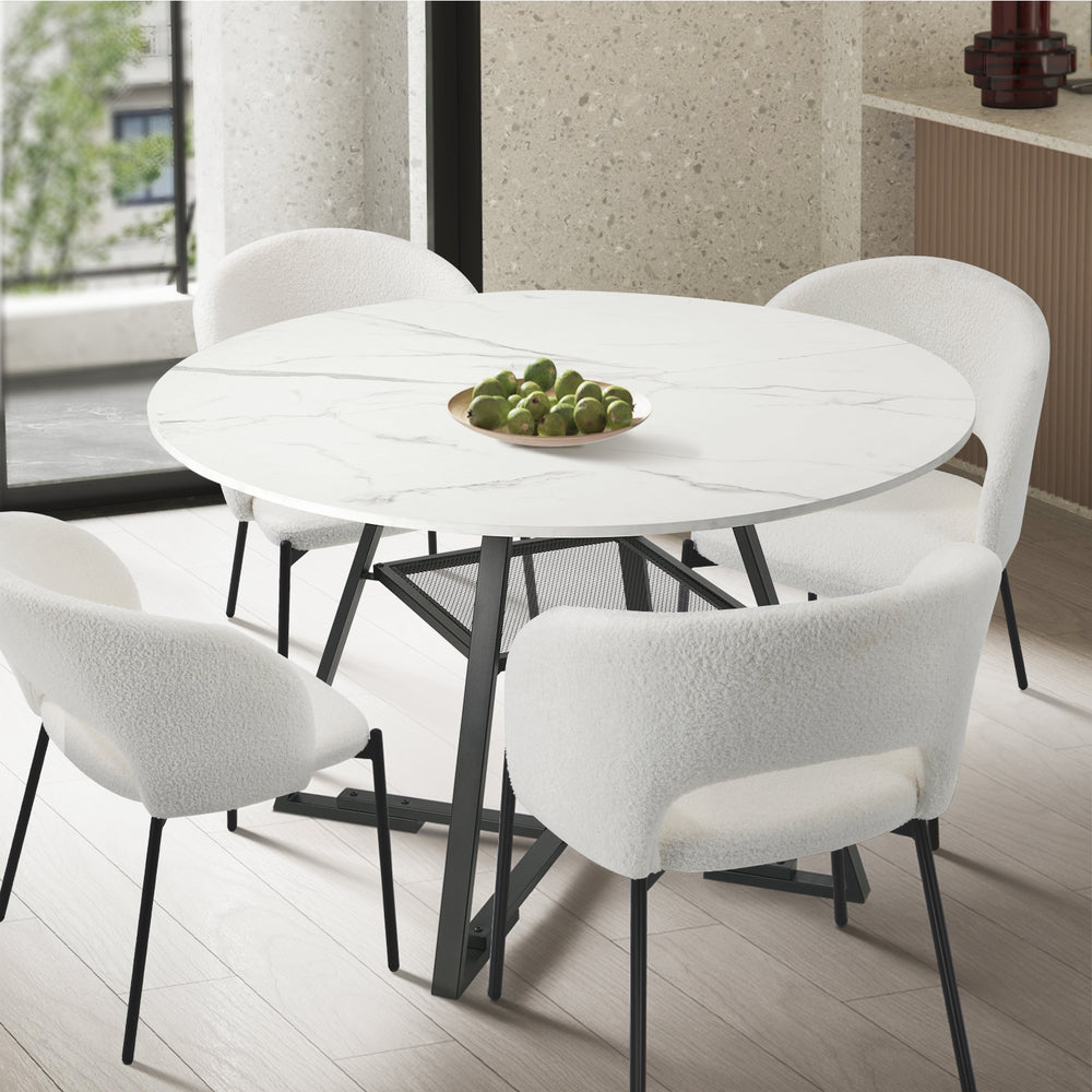Round Dining Table 120cm Marble Effect Wooden Kitchen Furniture Home Dining