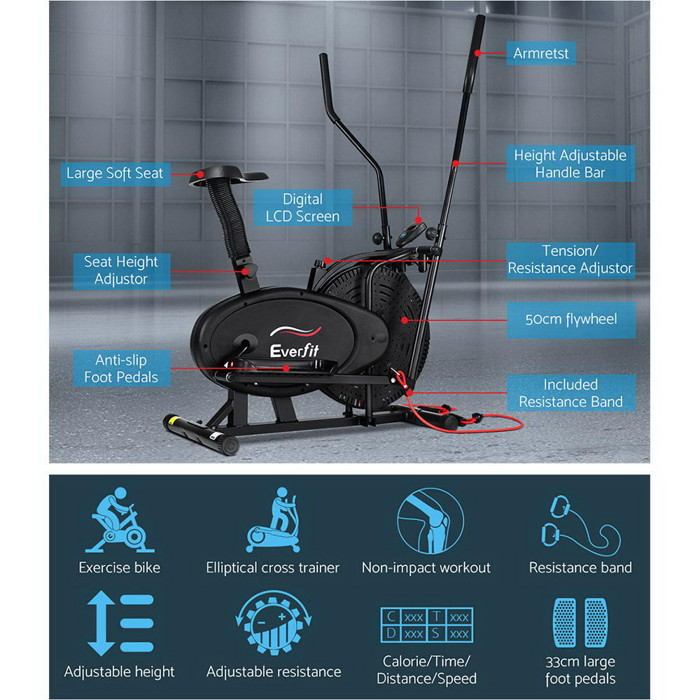 Exercise Bike 4 In 1 Elliptical Cross Trainer Home Gym Indoor Cardio
