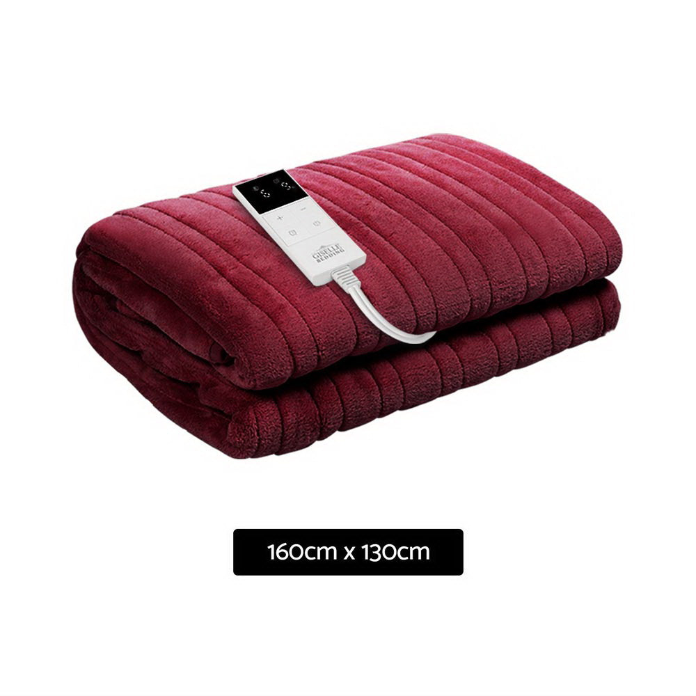 Electric Throw Rug Heated Blanket Fleece Red