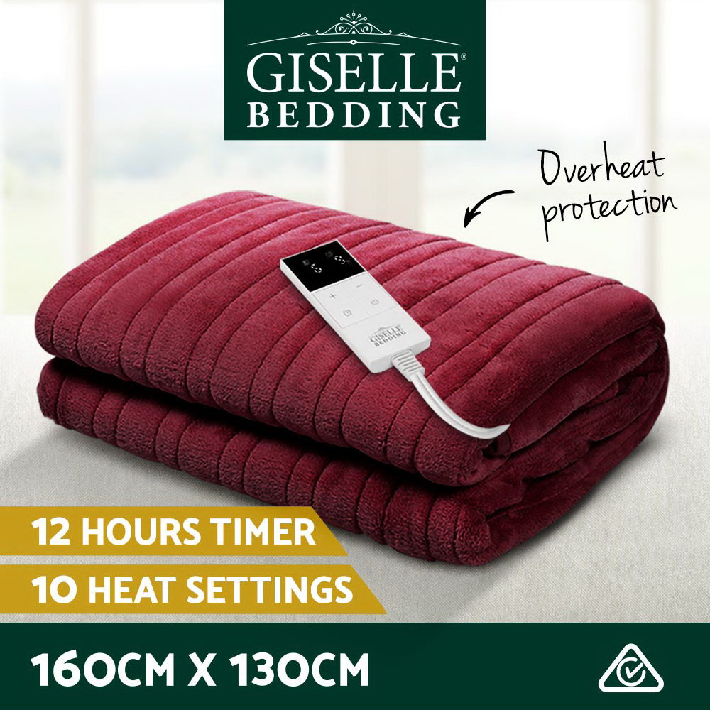 Electric Throw Rug Heated Blanket Fleece Red