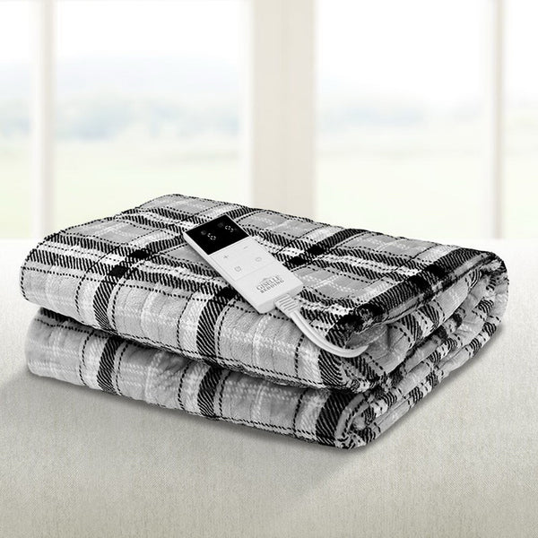  Electric Throw Rug Flannel Snuggle Blanket Washable Heated Grey & White
