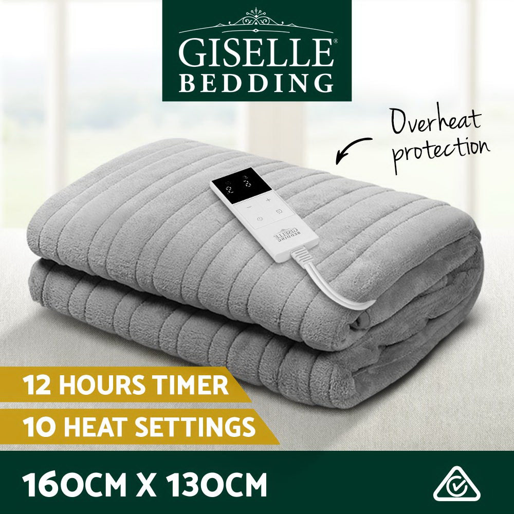 Heated Electric Throw Rug Fleece Sunggle Blanket Washable Silver