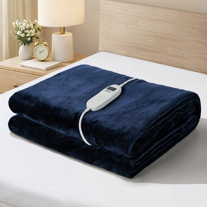 Heated Electric Throw Blanket Bedding Fleece Blue 160x130cm 9-Temp Settings