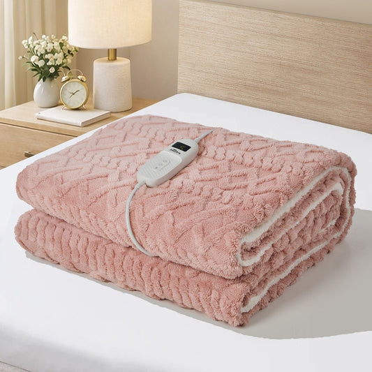 Heated Electric Throw Blanket Bedding Flannel & Sherpa Pink 160x130cm 9-Heat Levels