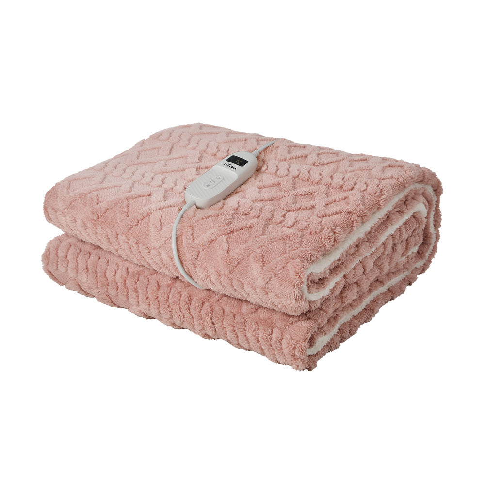 Heated Electric Throw Blanket Bedding Flannel & Sherpa Pink 160x130cm 9-Heat Levels