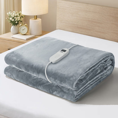 Washable Heated Electric Throw Blanket Bedding Fleece Light Grey 160x130cm