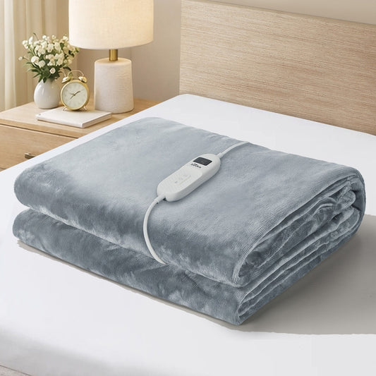 Washable Heated Electric Throw Blanket Bedding Fleece Light Grey 160x130cm