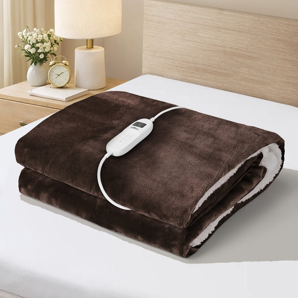 Bedding Electric Throw Heated Blanket Flannel Sherpa Brown 160x130cm