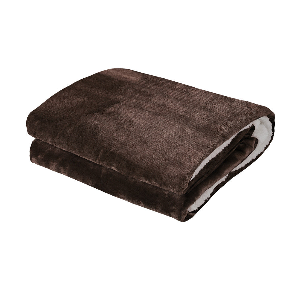 Bedding Electric Throw Heated Blanket Flannel Sherpa Brown 160x130cm