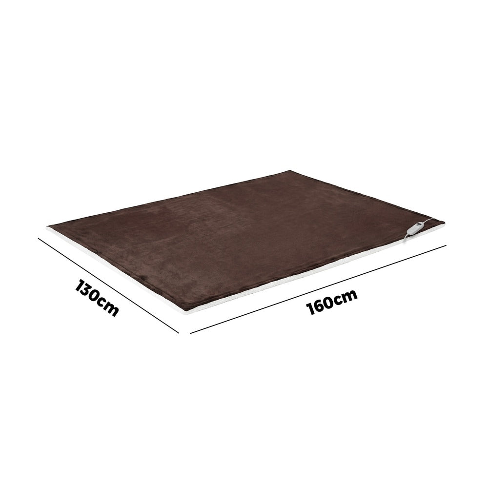 Bedding Electric Throw Heated Blanket Flannel Sherpa Brown 160x130cm