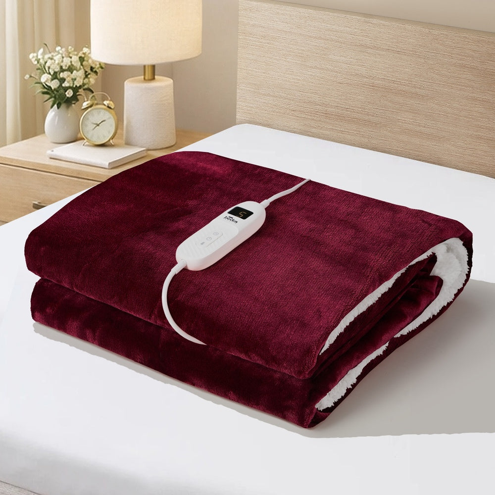 Home Comfort Electric Throw Rug Bedding Collection Dual Fleece Heated Blanket 160x130cm Burgundy