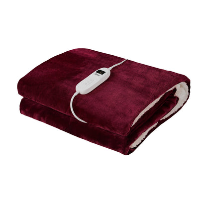 Home Comfort Electric Throw Rug Bedding Collection Dual Fleece Heated Blanket 160x130cm Burgundy
