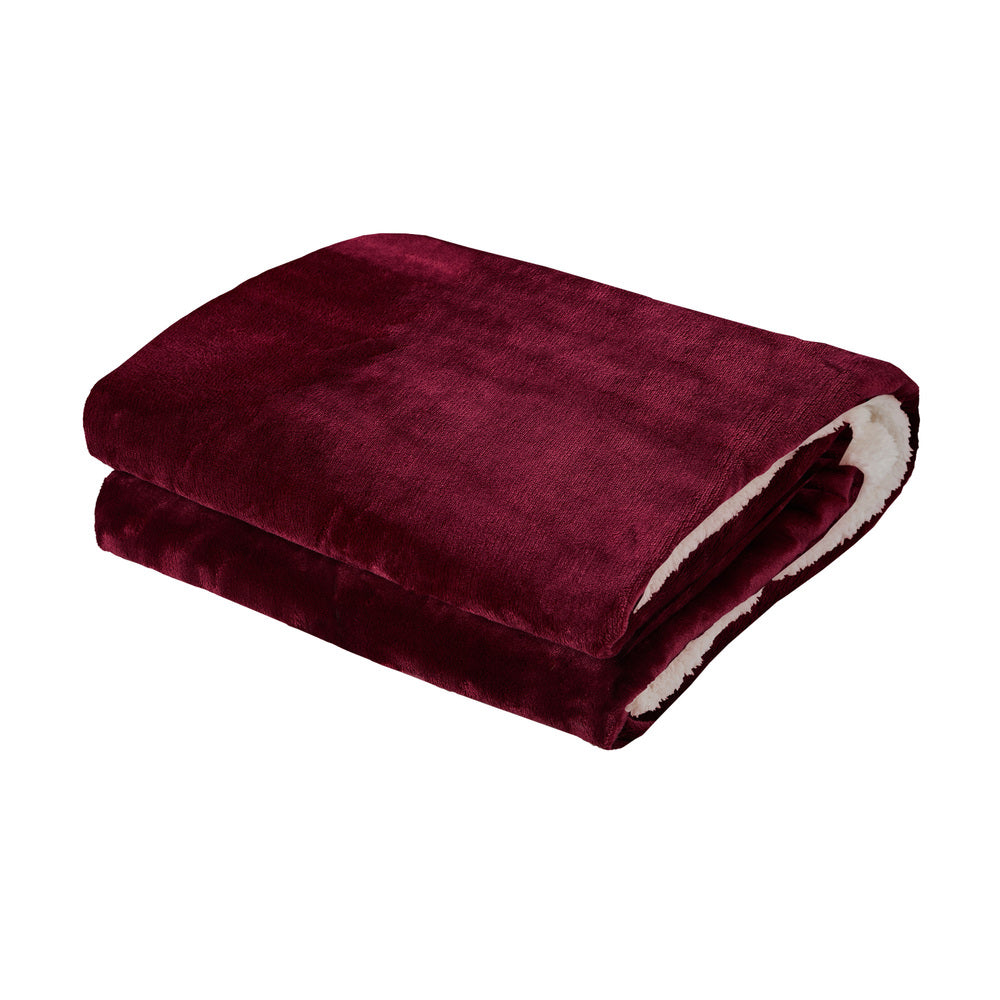Home Comfort Electric Throw Rug Bedding Collection Dual Fleece Heated Blanket 160x130cm Burgundy