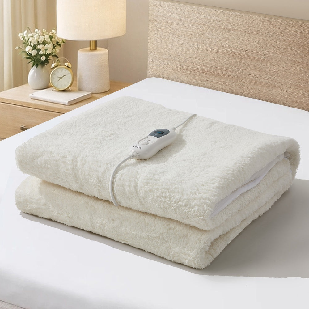 Heated Electric Blanket Bedding Collection Fleece Underlay King Single White 3-Temp Timer