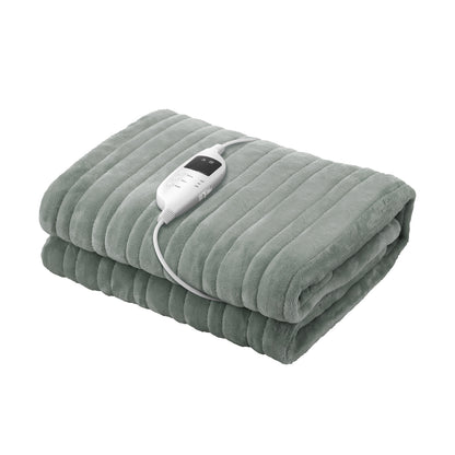 Electric Heated Blanket Washable Throw Rug Coral Fleece Light Green