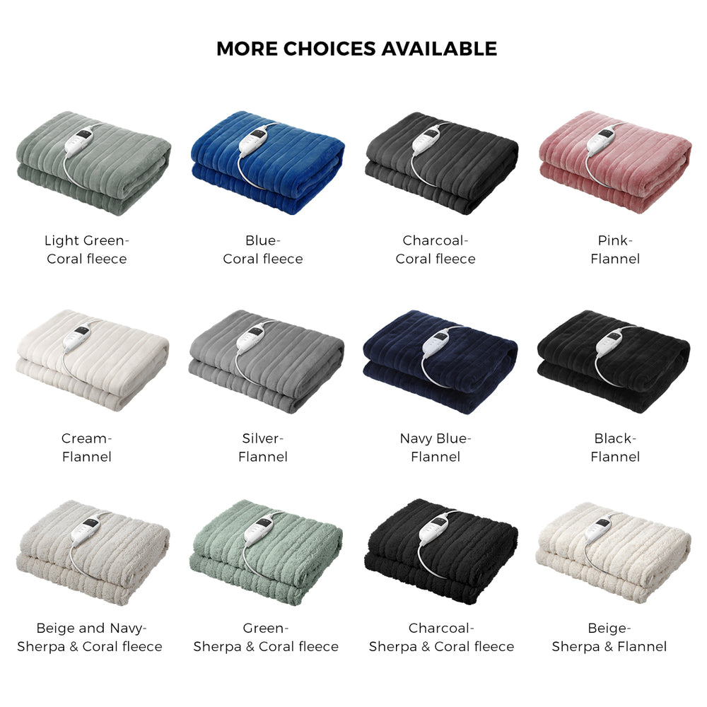 Electric Heated Blanket Washable Throw Rug Sherpa Coral Fleece Charcoal