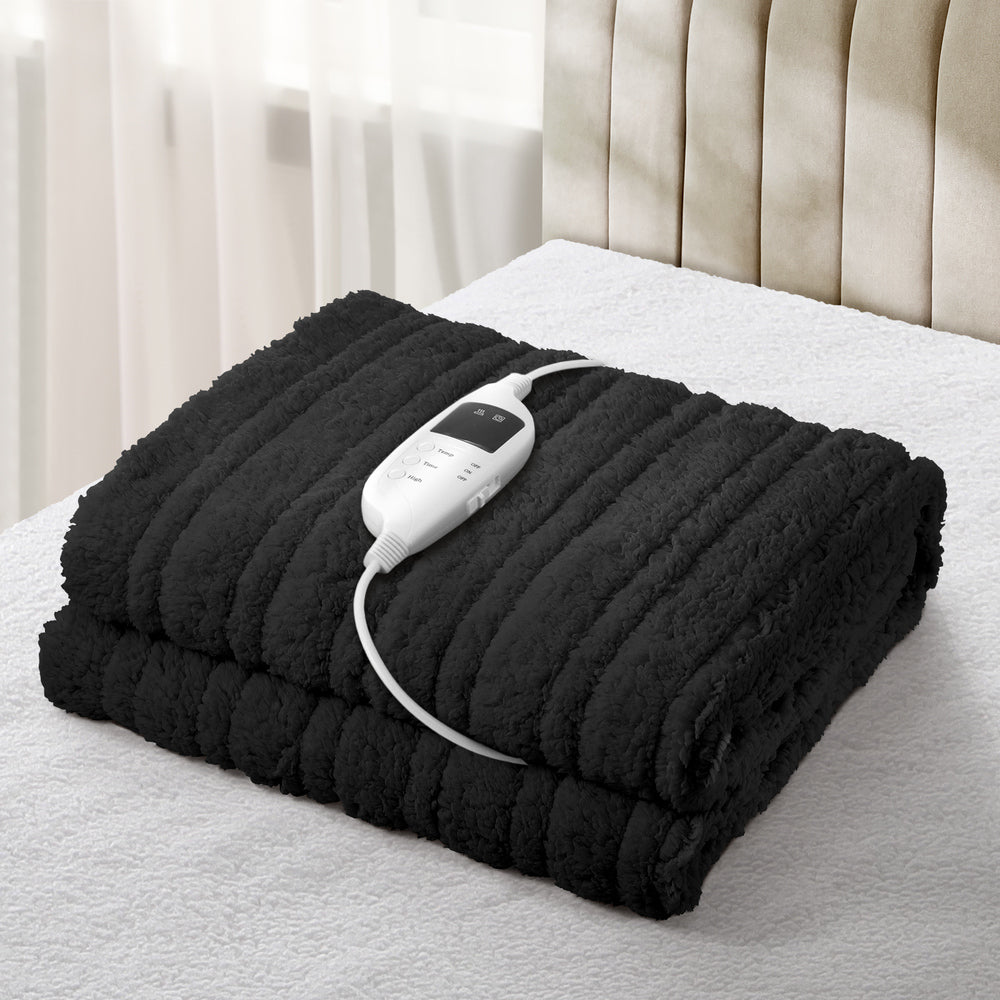 Electric Heated Blanket Washable Throw Rug Sherpa Coral Fleece Charcoal