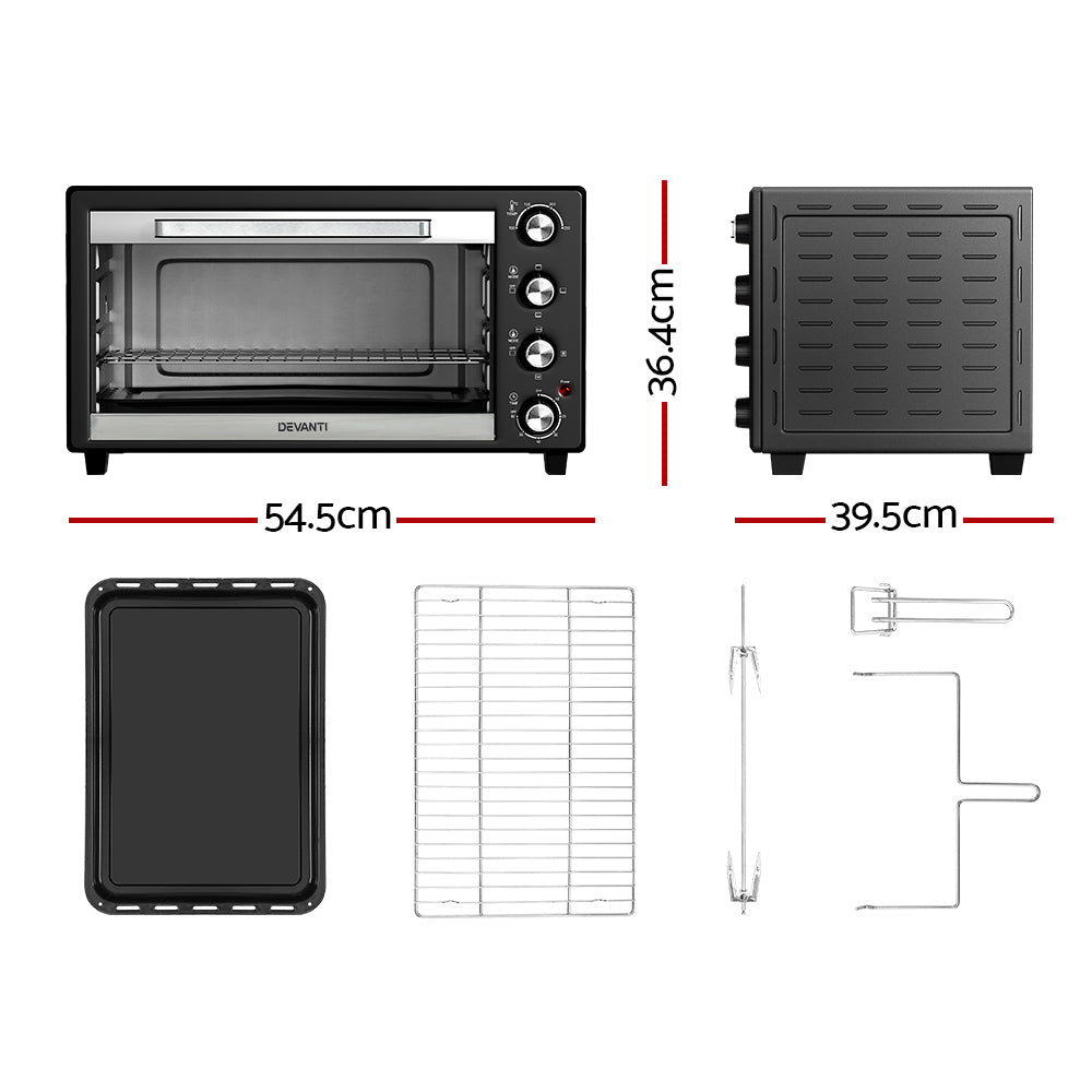 Devanti 48L Convection Oven Electric Fryer Ovens 1800W