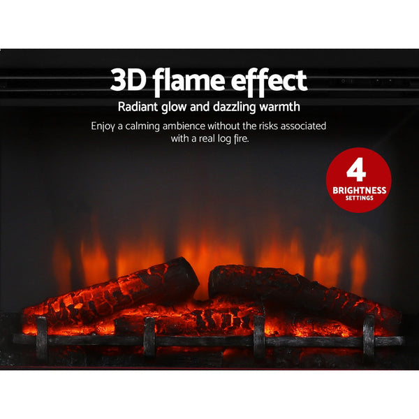  Devanti 2000W Electric Fireplace Mantle Portable Fire Log Wood Heater 3D Flame Effect Black