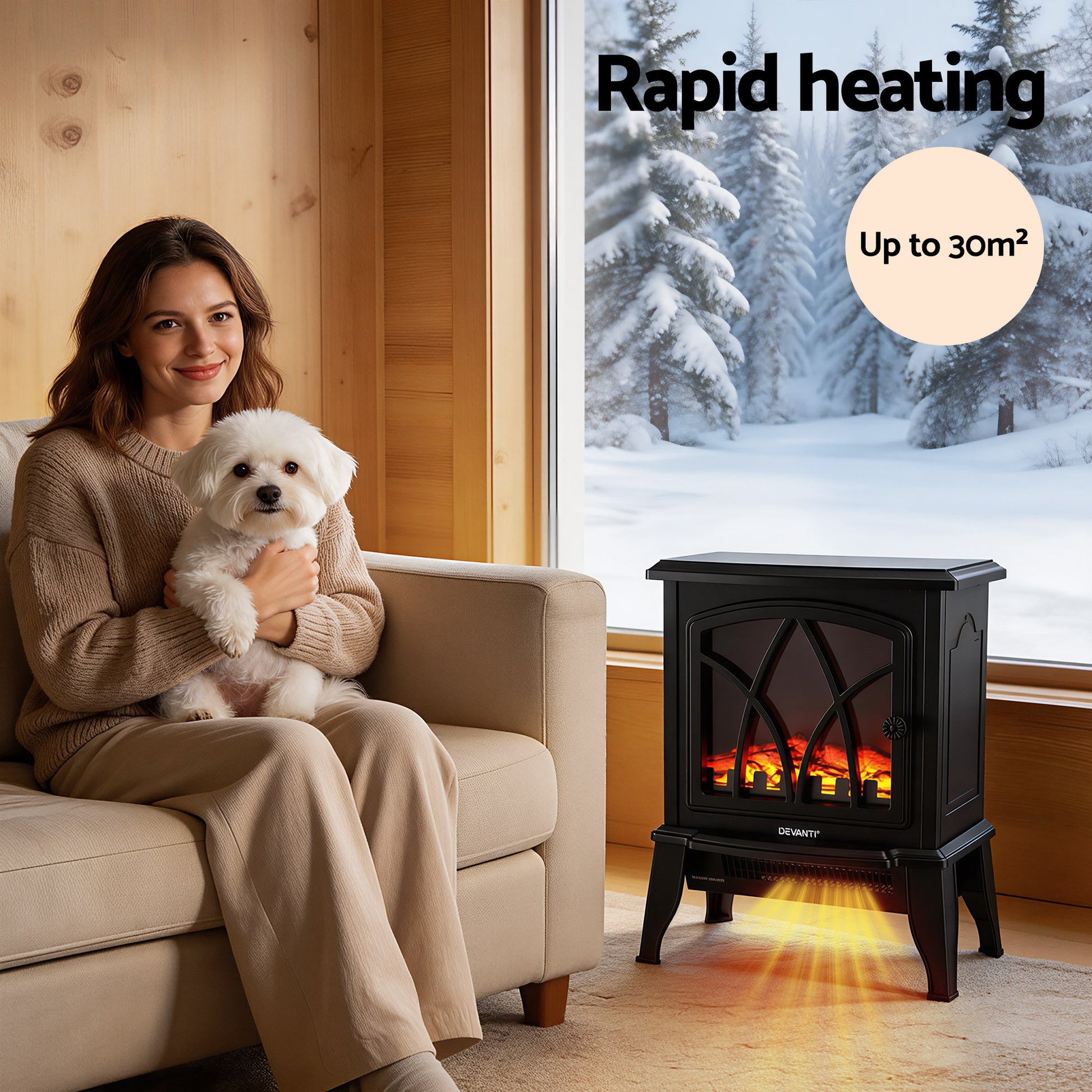 Electric Fireplace Heater 2000W Freestanding | HomeAndLiving