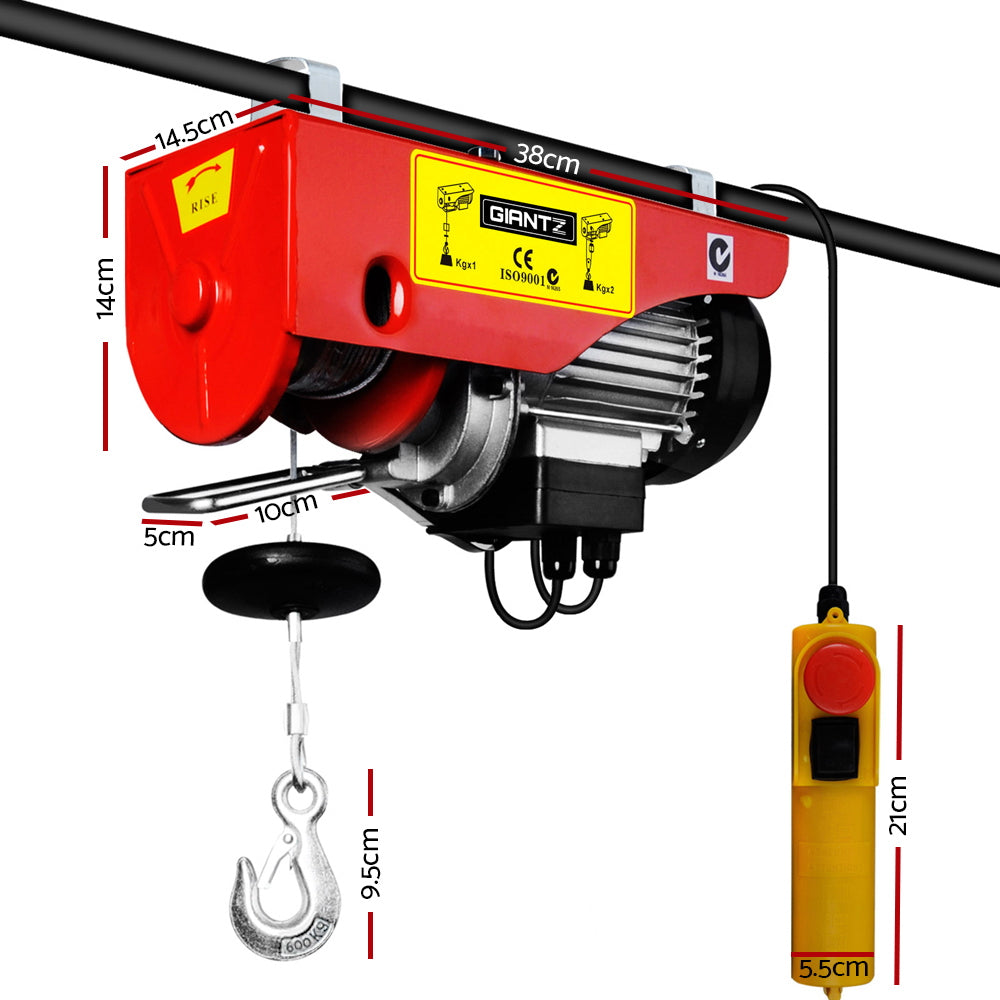 Electric Hoist Winch 300/600Kg Cable 18M Rope Tool Remote Chain Lifting