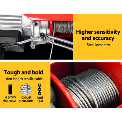 Electric Hoist Winch 300/600Kg Cable 18M Rope Tool Remote Chain Lifting