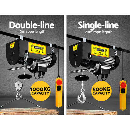 Electric Hoist Winch 500/1000Kg Cable 20M Rope Tool Remote Chain Lifting