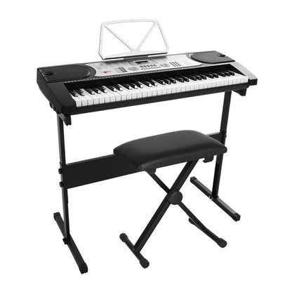 61 Keys Electronic Piano Keyboard Digital Electric w/ Stand Stool Silver
