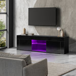 TV Cabinet Entertainment Unit Stand RGB LED Gloss Furniture 130cm Black