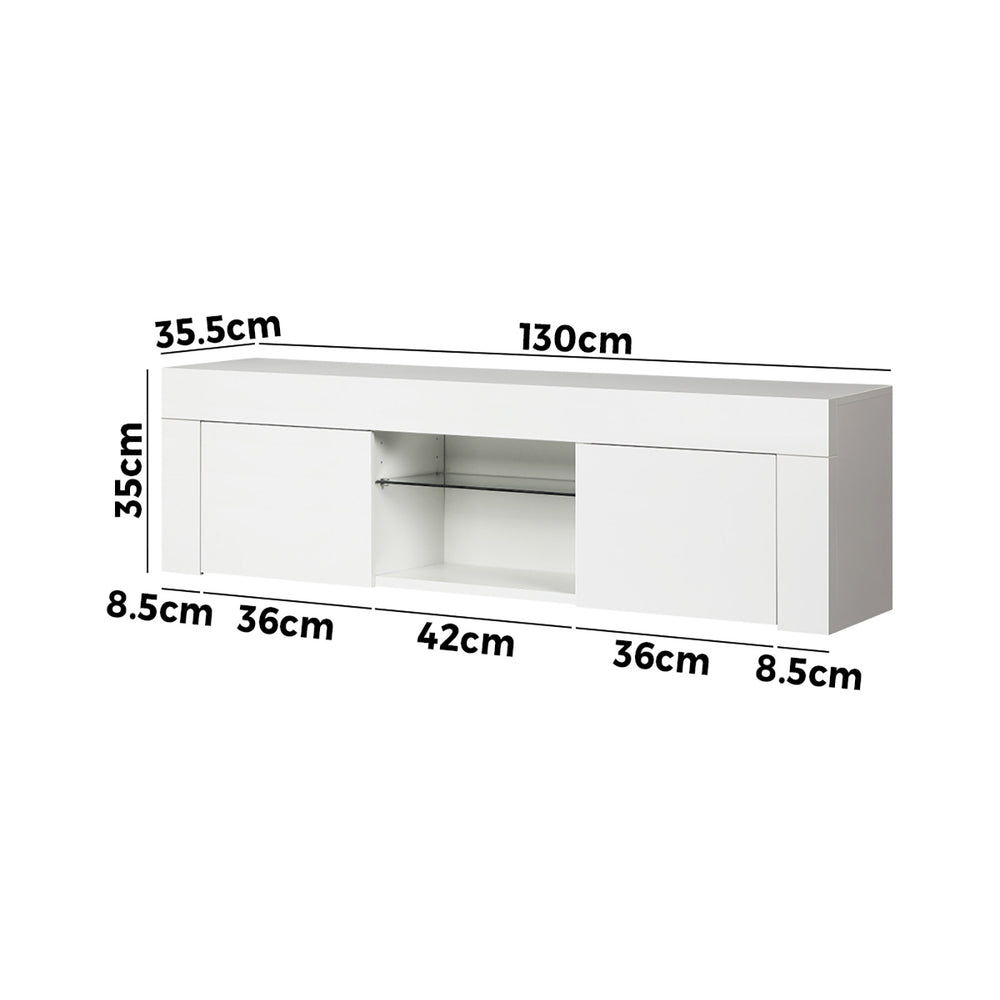 TV Stand Cabinet Entertainment Unit RGB LED Gloss 130cm White