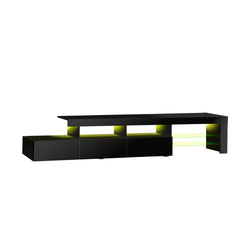 TV Cabinet Entertainment Unit Stand RGB LED Gloss Furniture Black 220cm
