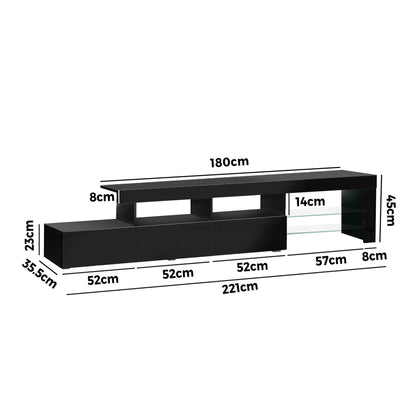 TV Cabinet Entertainment Unit Stand RGB LED Gloss Furniture Black 220cm